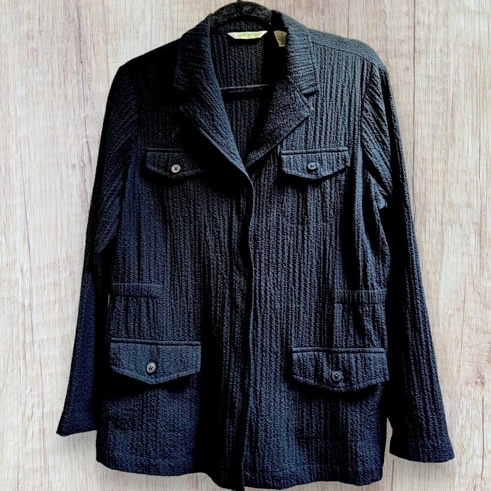 ORVIS Black Lightweight Crinkle Texture Zip Front Pockets Jacket Women's M
